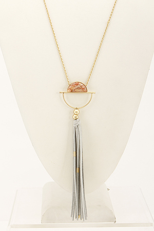 Long Half Crescent Necklace With Tassel And Stone 6CAB3